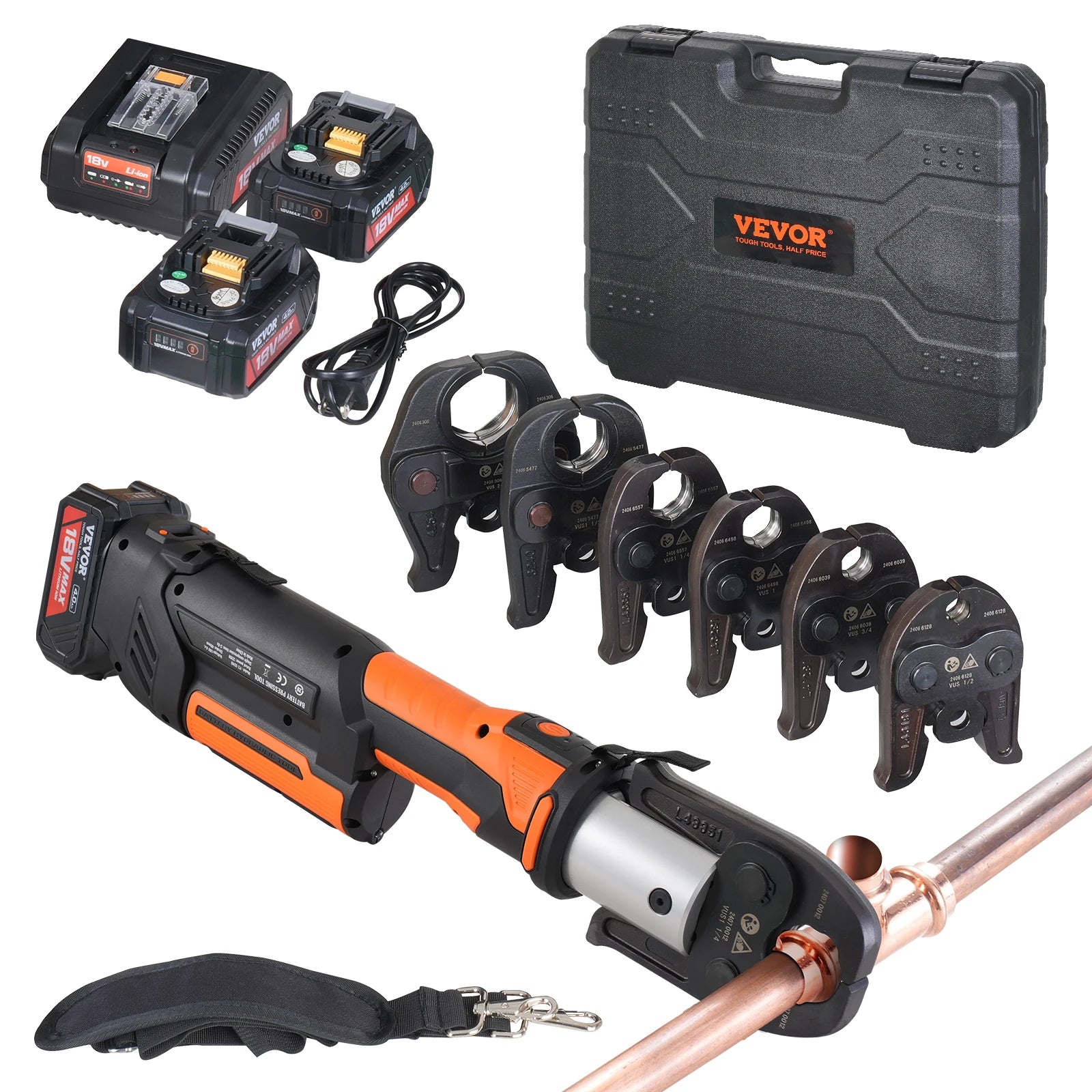 SucceBuy alat za pritiskanje, električni alat za pritiskanje cijevi 18V, za bakrene cijevi promjera 1/2", 3/4", 1", 1-1/4", 1-1/2", 2" s bezudnim (brushless) motorom.