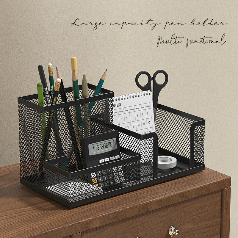 Three-Tier Black Mesh Desk Organiser