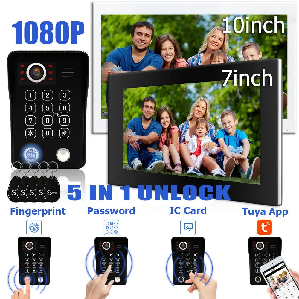 Fingerprint 5in1 Unlock Wifi Doorbell Video Intercom System For Home Doorphone Tuya Smart 1080P Touch Monitor Security Protect