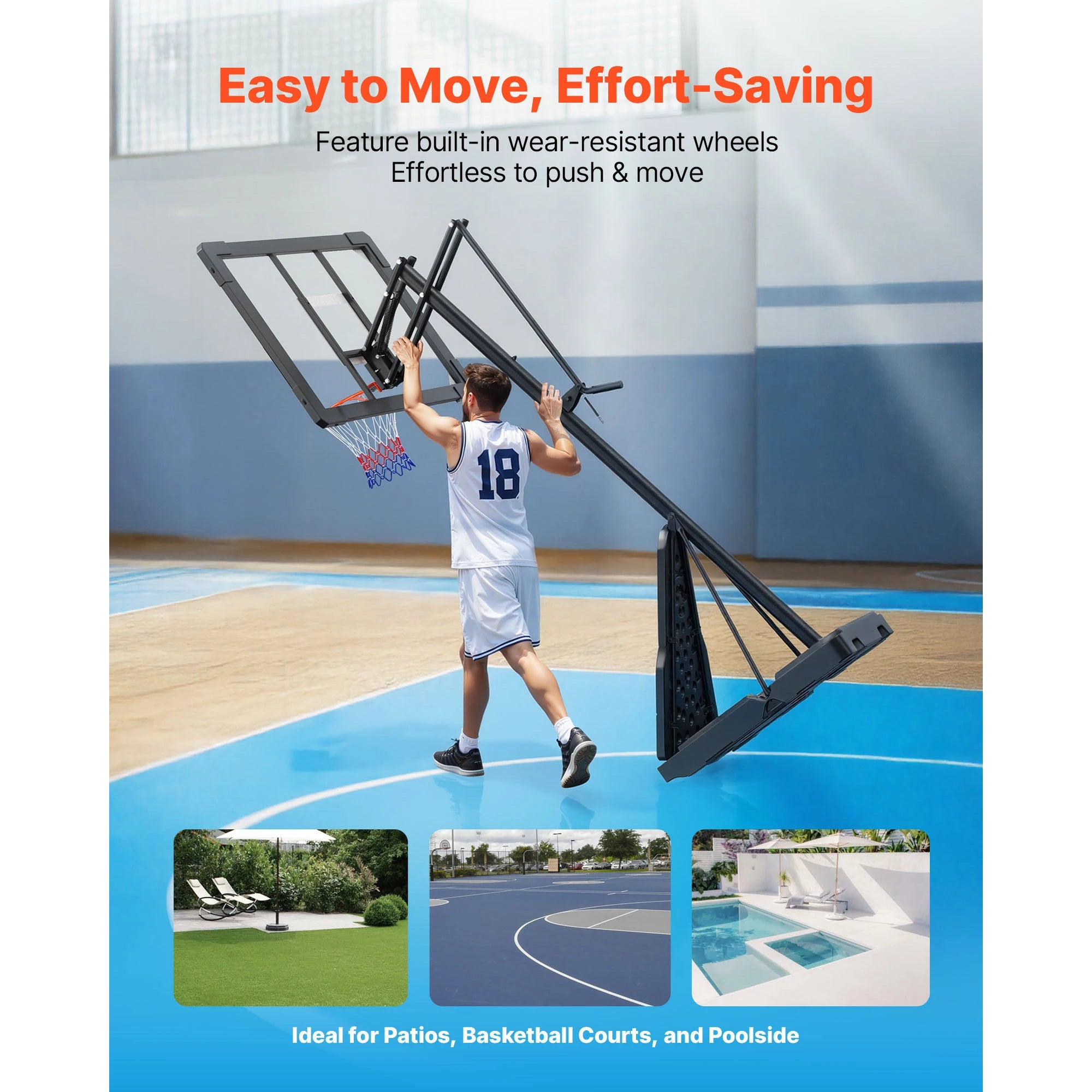 Système de panier de basket-ball portable réglable avec panneau de 44 à 54 pouces