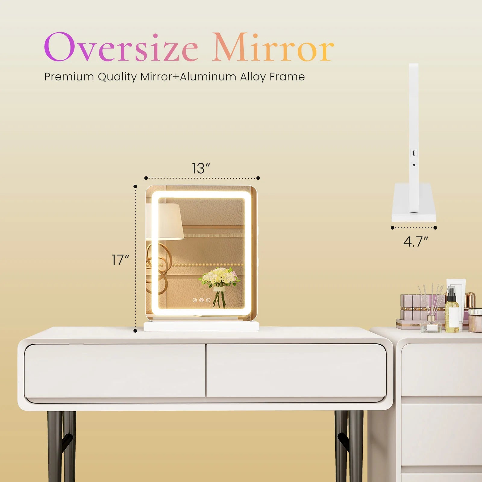 Miroir de maquillage LED avec 3 modes d'éclairage et luminosité réglable