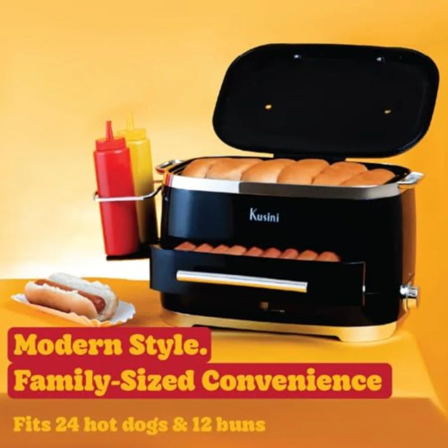 Electric Hot Dog Steamer with Bun Warmer for 24 Hot Dogs and 12 Buns