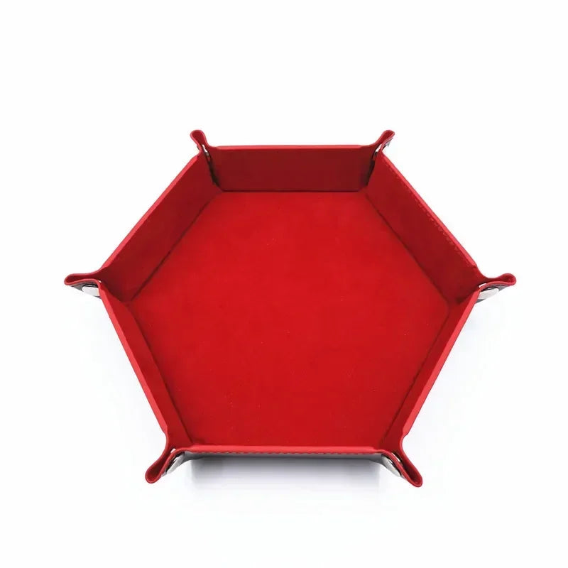 Bandeja hexagonal para dados, dobrável, em pele sintética PU, para jogos de dados como RPG, DND e outros jogos de mesa