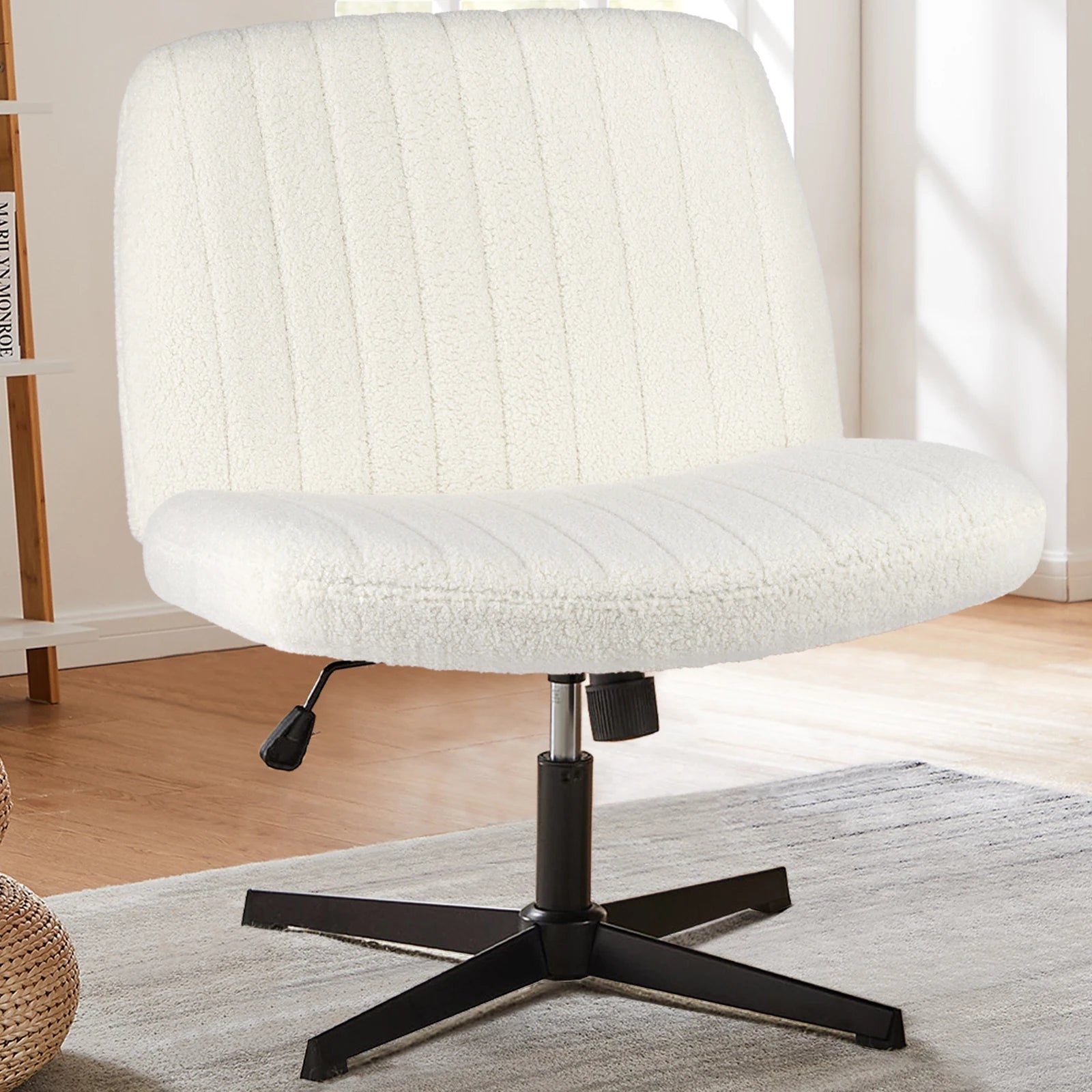 Chaise de bureau large jambes croisées, sans accoudoirs, siège pivotant réglable