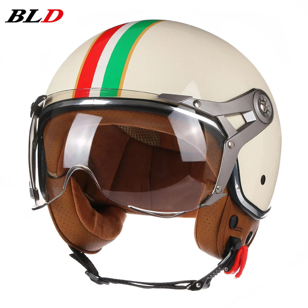 Vintage TT&COCASCOS Motorcycle Helmet Jet with Visor Motorbike Riding 3/4 Open Half Helmet Retro Scooter Capacete Moto