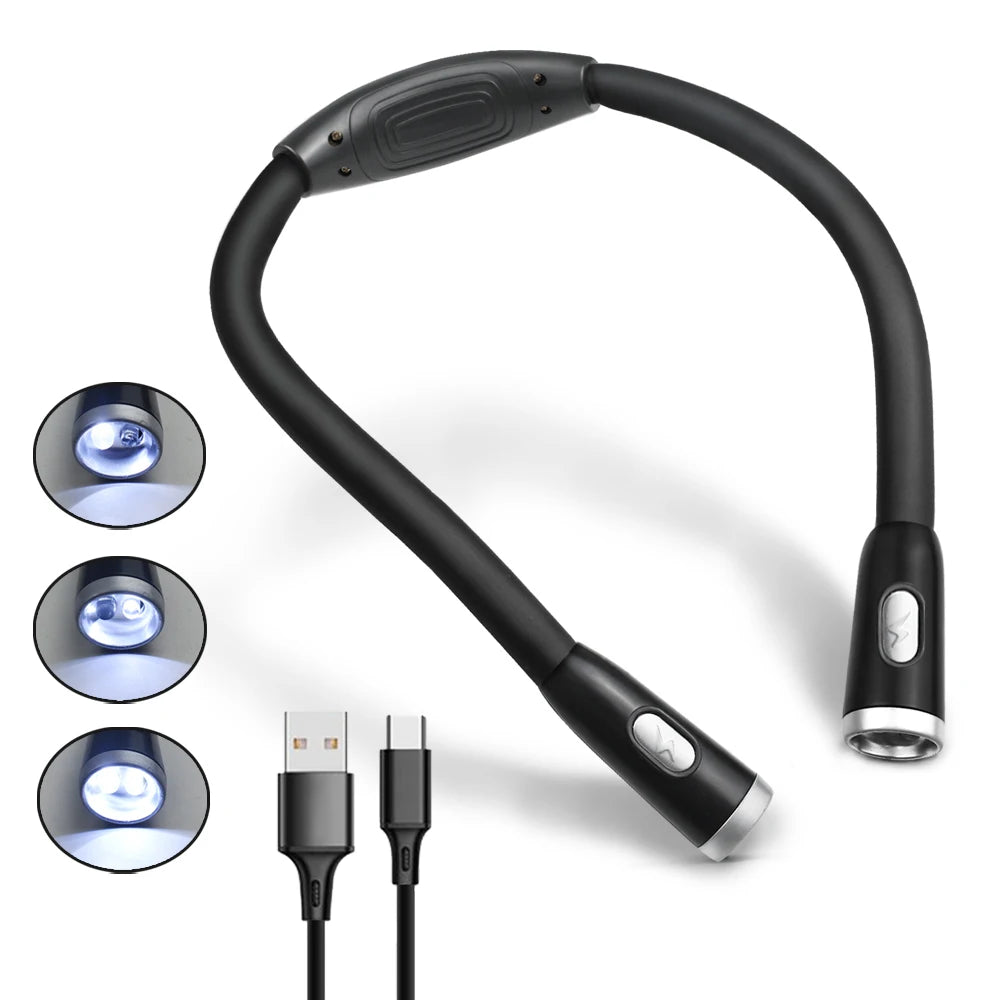Rechargeable LED Neck Reading Lamp, USB Charging, Black or White