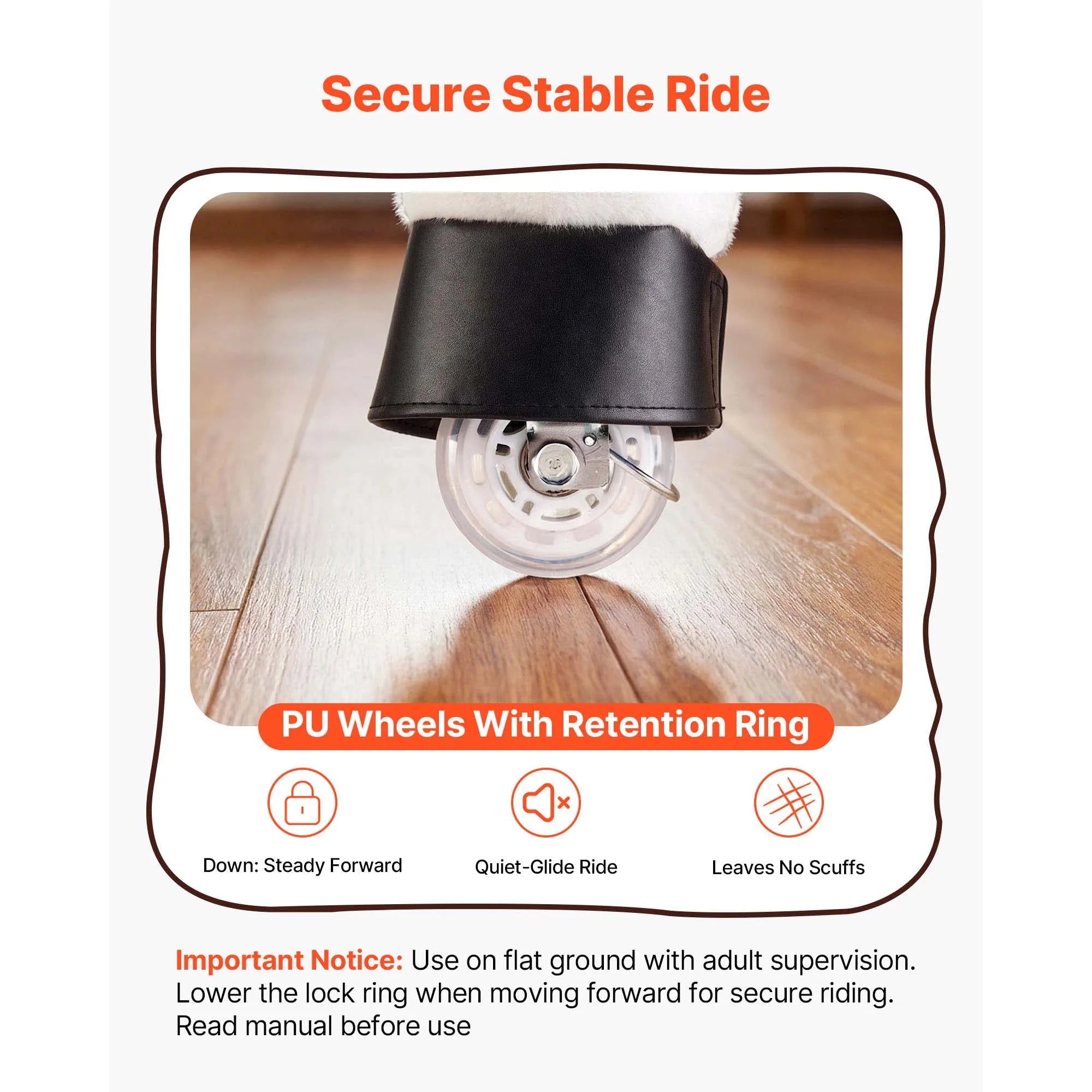 SucceBuy 110/176 lbs Kids Ride On Horse Smooth Wheels with Anti-Roll Stop Ring & Handles Pedals Riding Pony Toys for Children