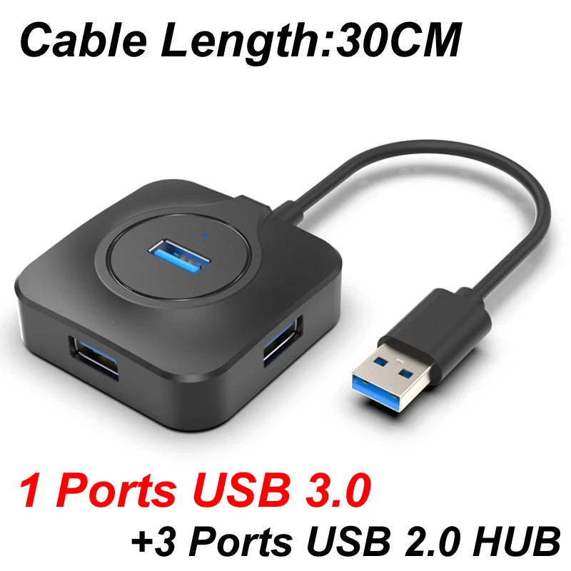 USB hub 4 θυρών με διαφορετικές ταχύτητες, καλώδια 30cm/1m/2m