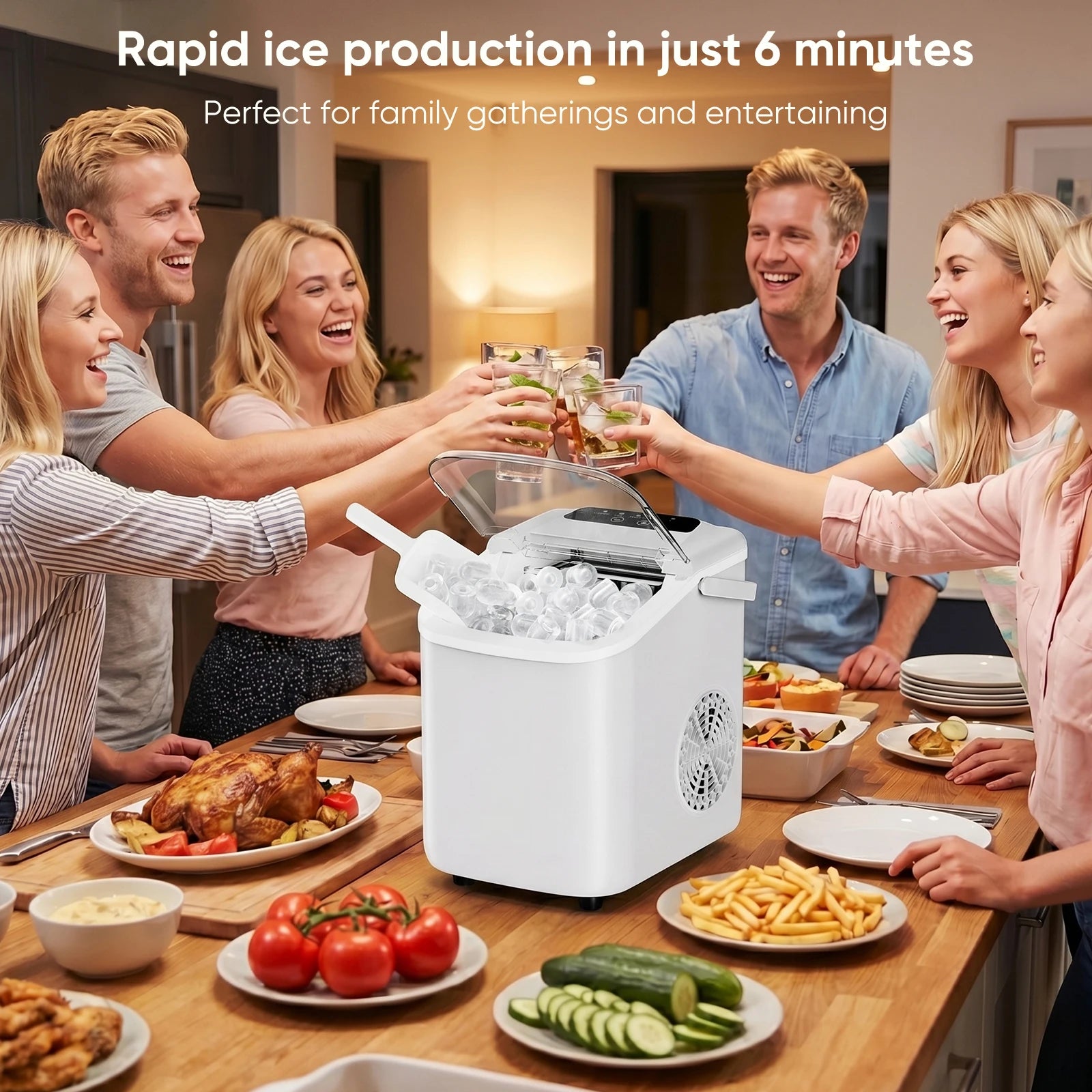 Portable Countertop Ice Maker – 9 Cubes in 6 Minutes, 26lb Daily