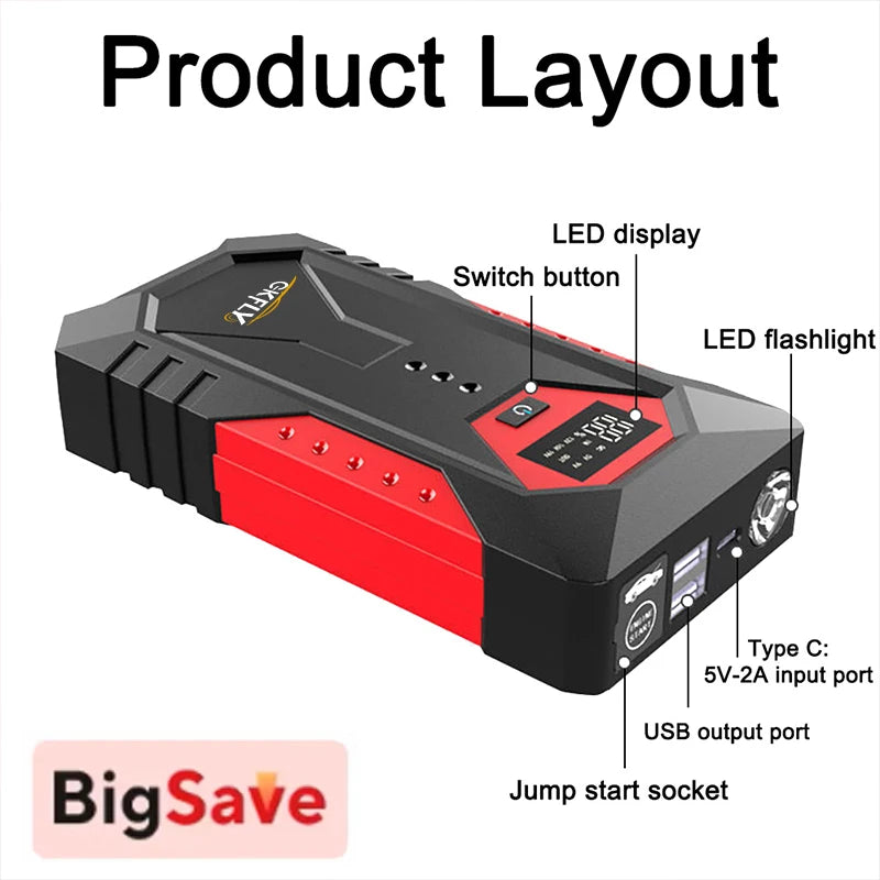 2000A Car Jump Starter 18000mAh Power Bank