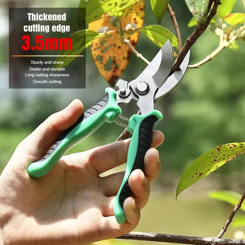 Green-Handle Stainless-Steel Garden Pruner