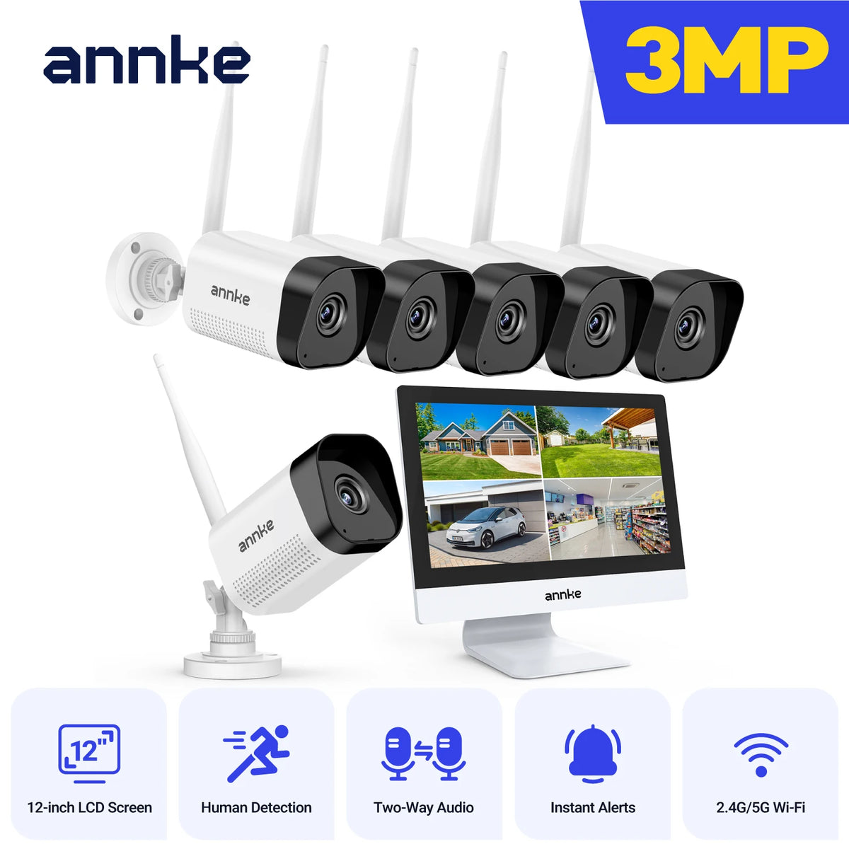 8MP WiFi Security Camera System with 12 Inch LCD