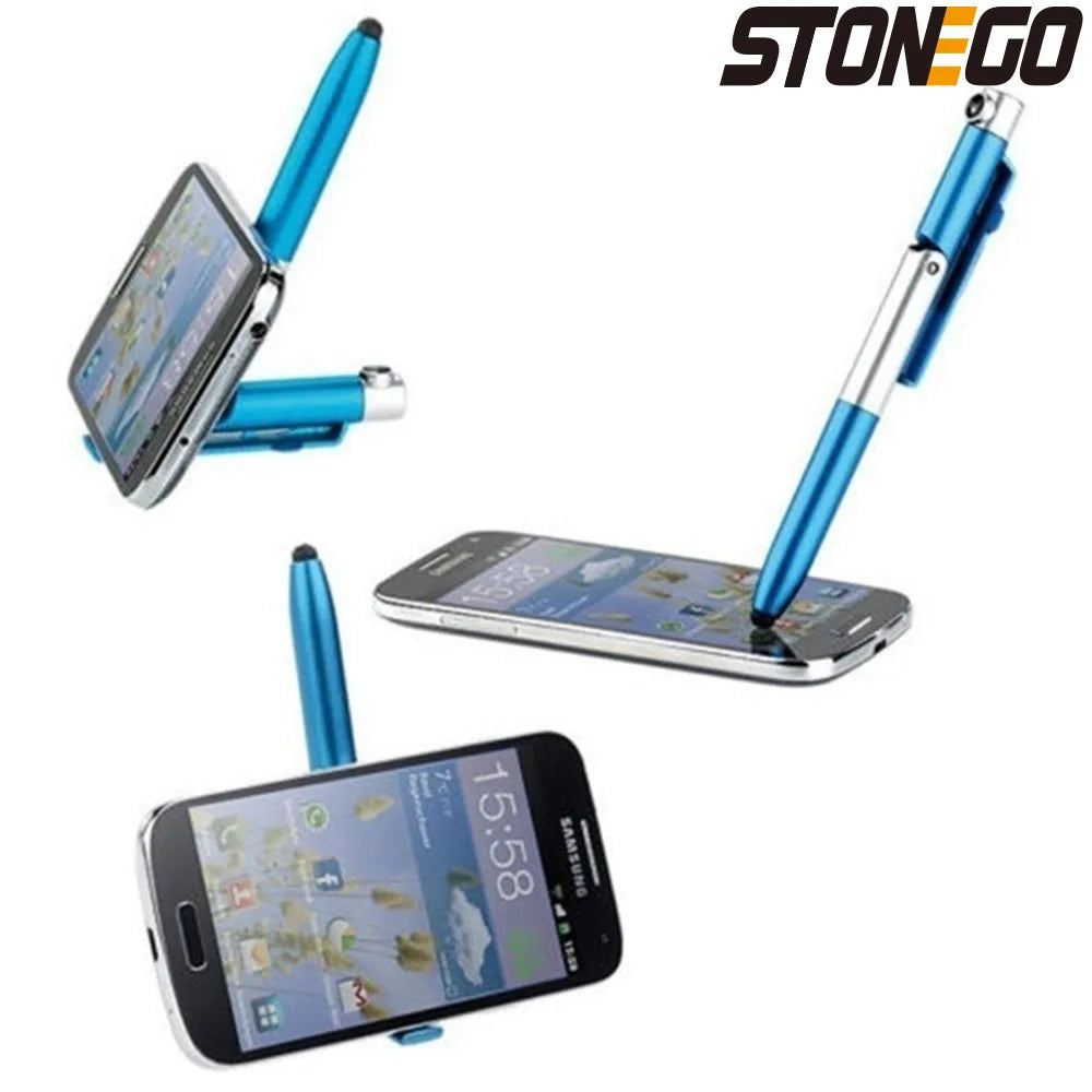 STONEGO Multifunction 4-in-1 Foldable Ballpoint Pen Stylus (Flashlight + Support) for Tablet Cellphone
