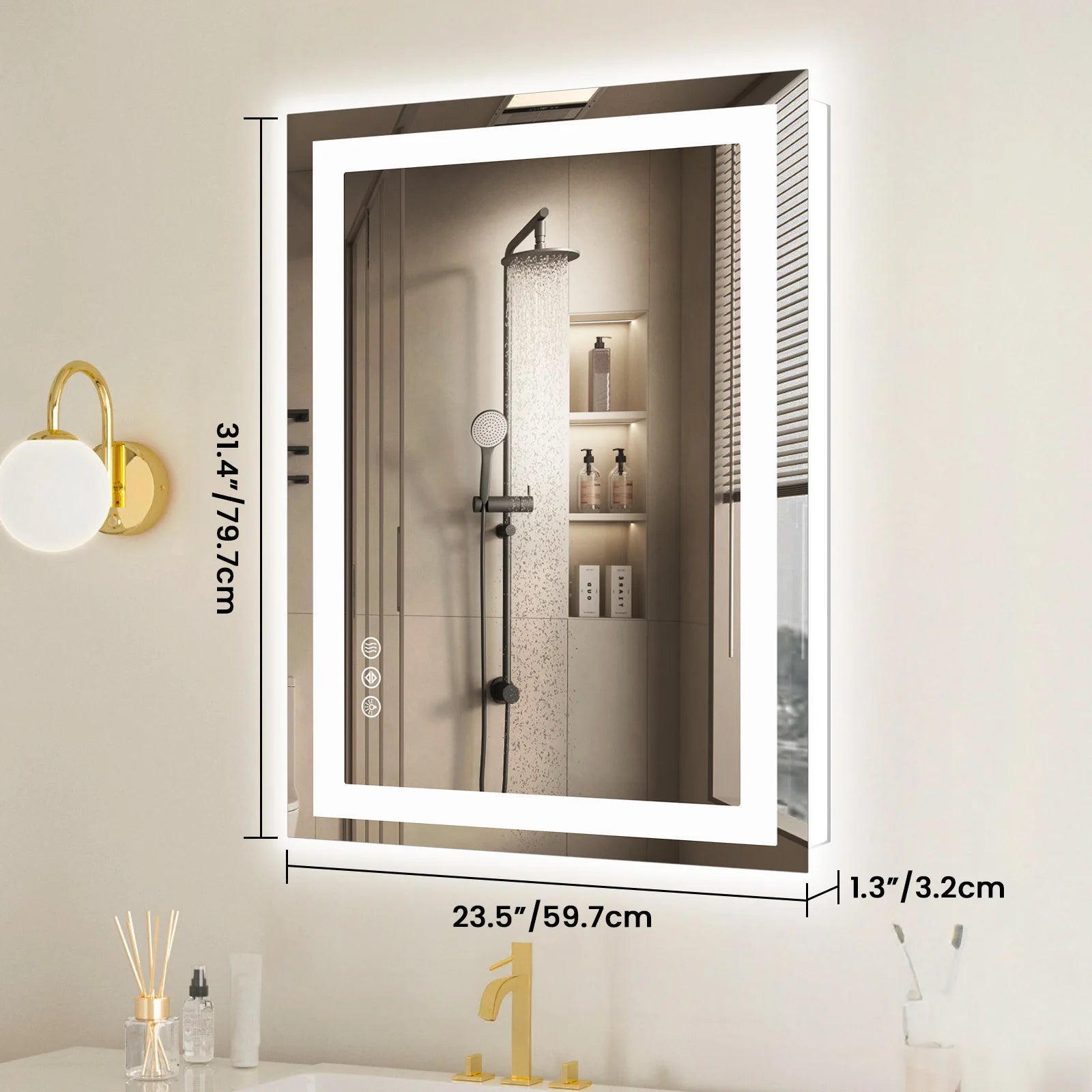 36x24 LED Bathroom Vanity Mirror with Anti-Fog & Adjustable Lighting