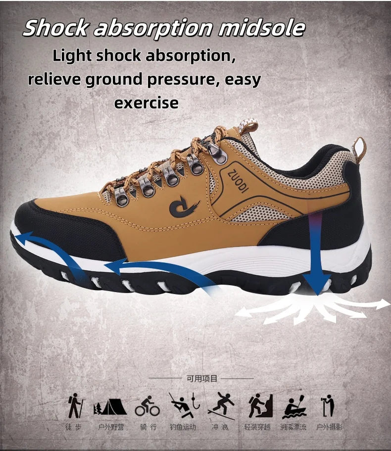 Autumn And Winter Models, Men's Waterproof Hiking Shoes, Outdoor PU Leather Sports Shoes, Wear-Resistant, Walking, Tactical