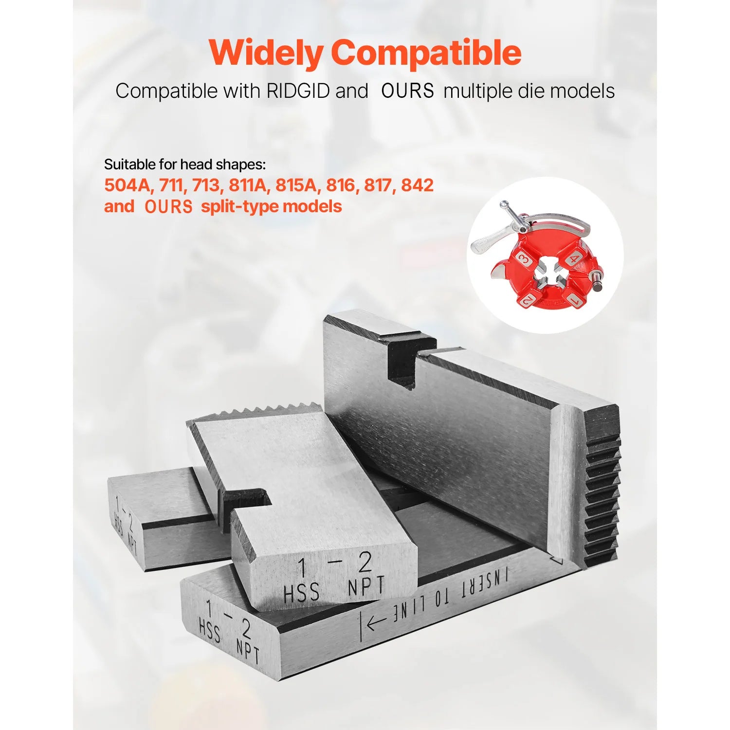 Set de filiere pentru țeavă NPT de 1–2 inch (4 bucăți) HSS cu filetare pe partea dreaptă