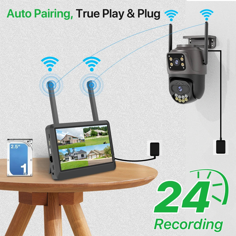 7 inch NVR Screen 8CH NVR Wireless WIFI System DIY Outdoor H.265 Security Surveillance CCTV Audio Video Recorder iCSee