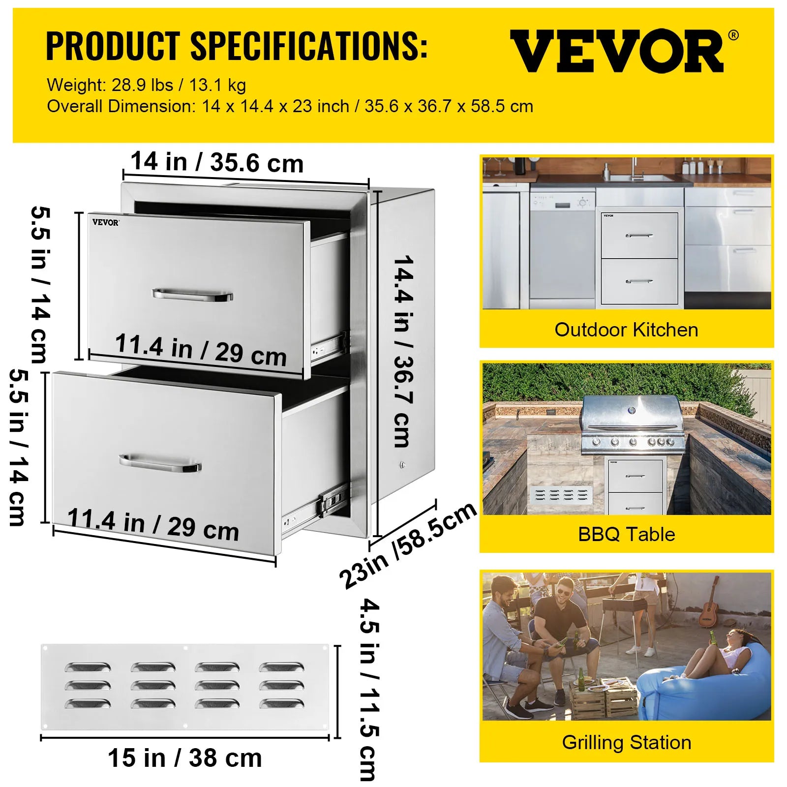 Stainless Steel Outdoor Kitchen Drawers Double Storage BBQ Island
