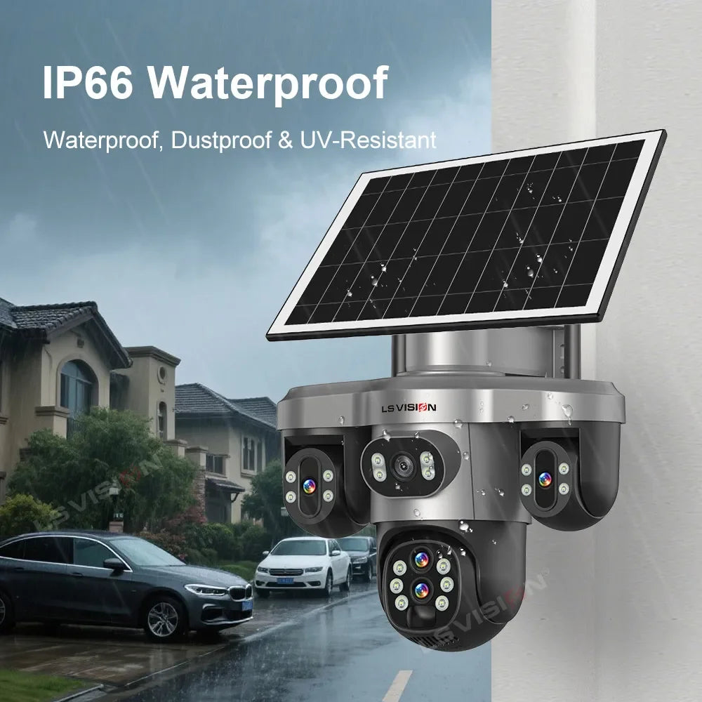 Solar Security Camera 4 Lens 3 Screen 10x Optical Zoom 4G WiFi PTZ