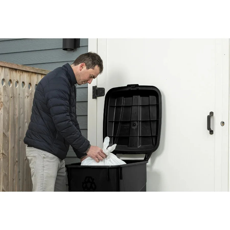 2 Pack 45 Gallon Wheeled Garbage Cans with Attached Lid