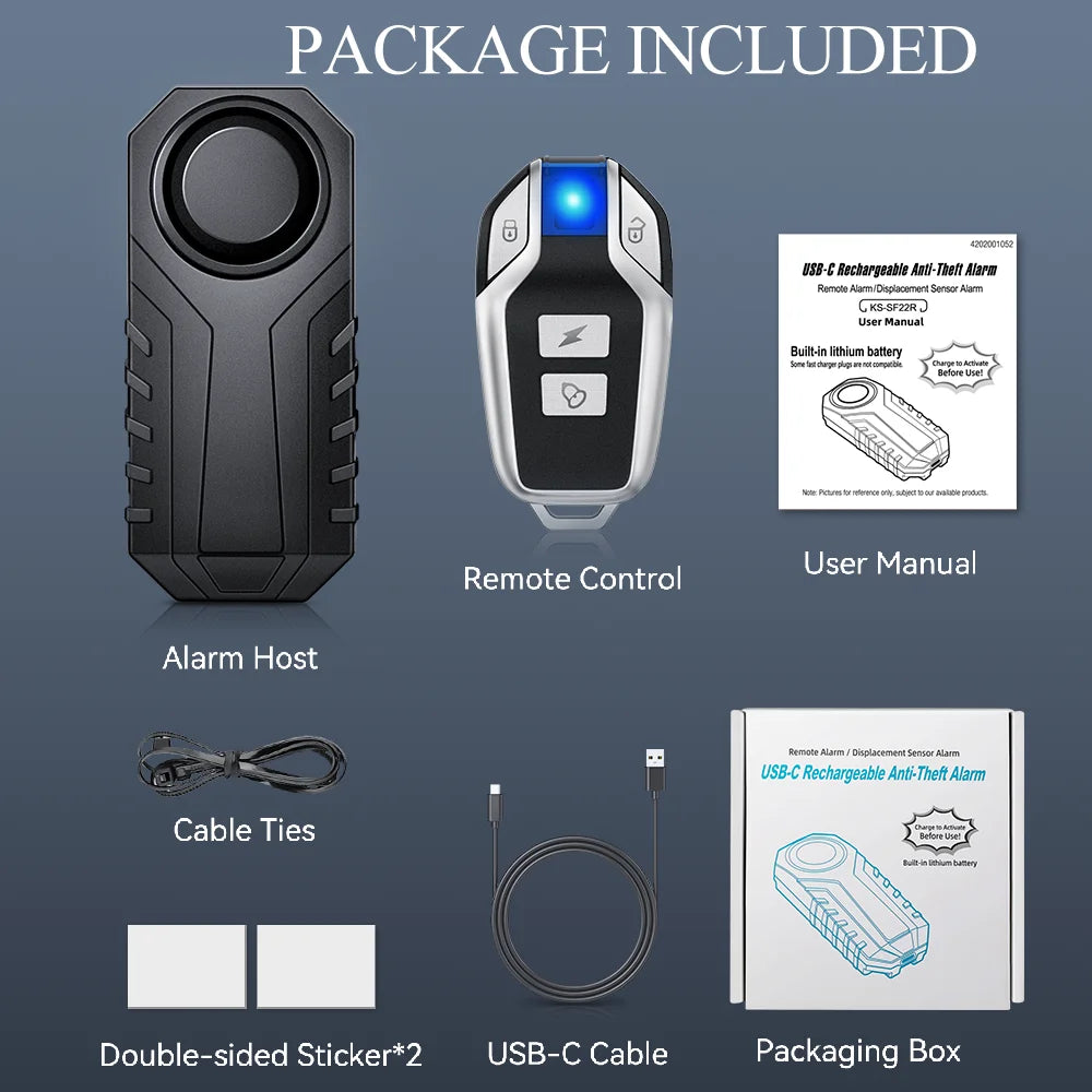 113dB Wireless Motorcycle Alarm with Remote Control