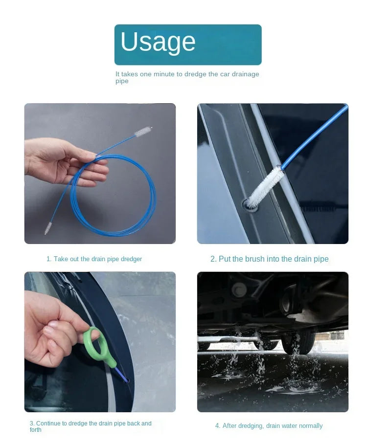 2/3m Car Sewer Unclogger Cleaning Brush Car Sunroof Long Hose Drain Hole Drain Unclogger Car Pipe Tool Cleaner Auto Accessories