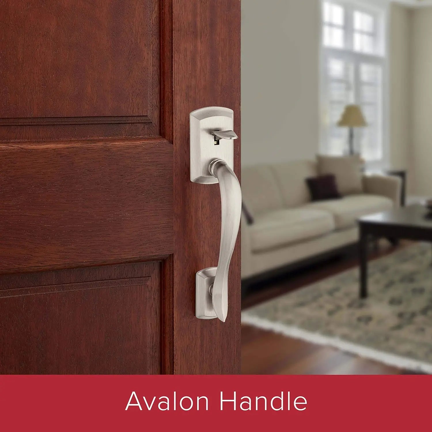 Front Door Handle Set with Reversible Lever, Satin Nickel Finish
