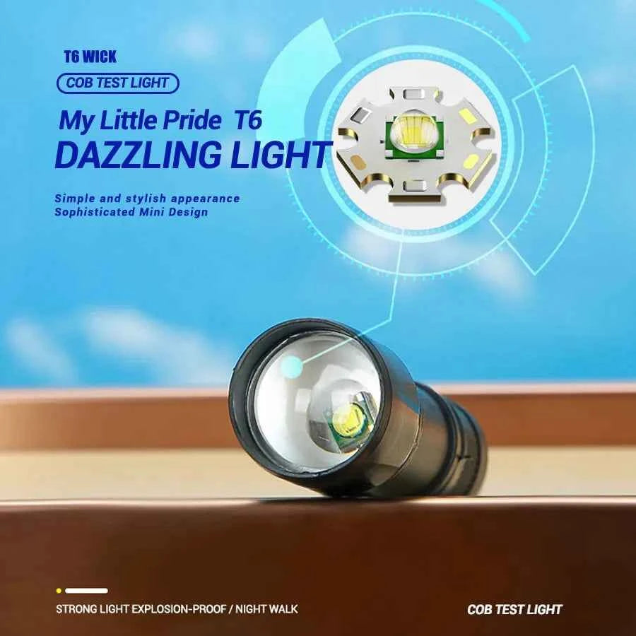 Mini Rechargeable Flashlight with Adjustable Focus and Side Light