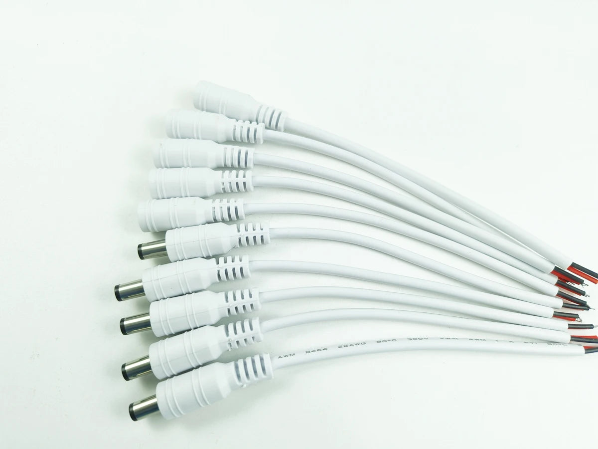 1/5/10 Pcs 5.5x2.1mm DC Male Female Power Plug Cable Wire Jack Adapter Connector for CCTV Single Color 3528 5050 LED Tape Light