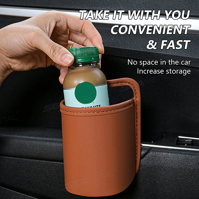 SEAMETAL Car Seat Back Organizer Pu Leather Waterproof Wear-Resistant Storage Bag Universal Stable Car Side Door Cup Holder