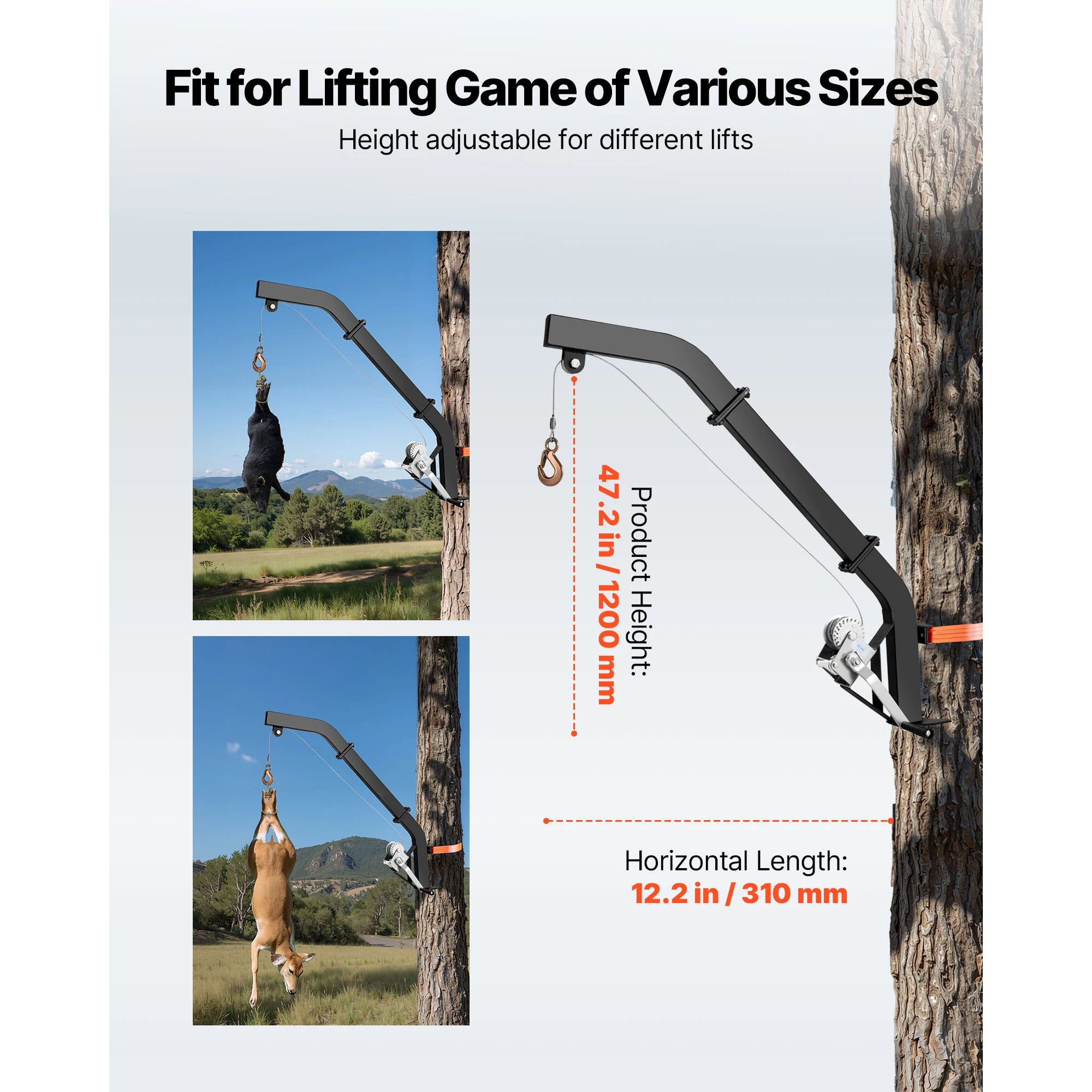 SucceBuy 353Lbs Tree Mounted Deer Hoist Hunting Game Lift Hoist Winch with Ratchet Strap Deer Hanger for Hanging Feed Dressing