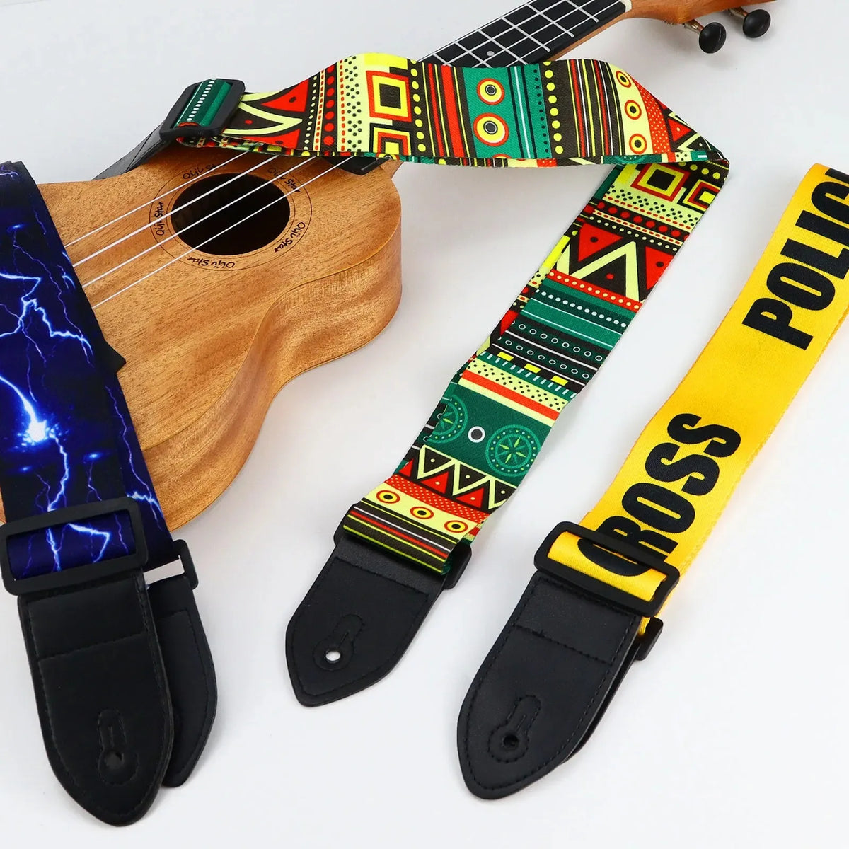 Adjustable Woodgrain Leather Guitar Strap for Electric and Bass