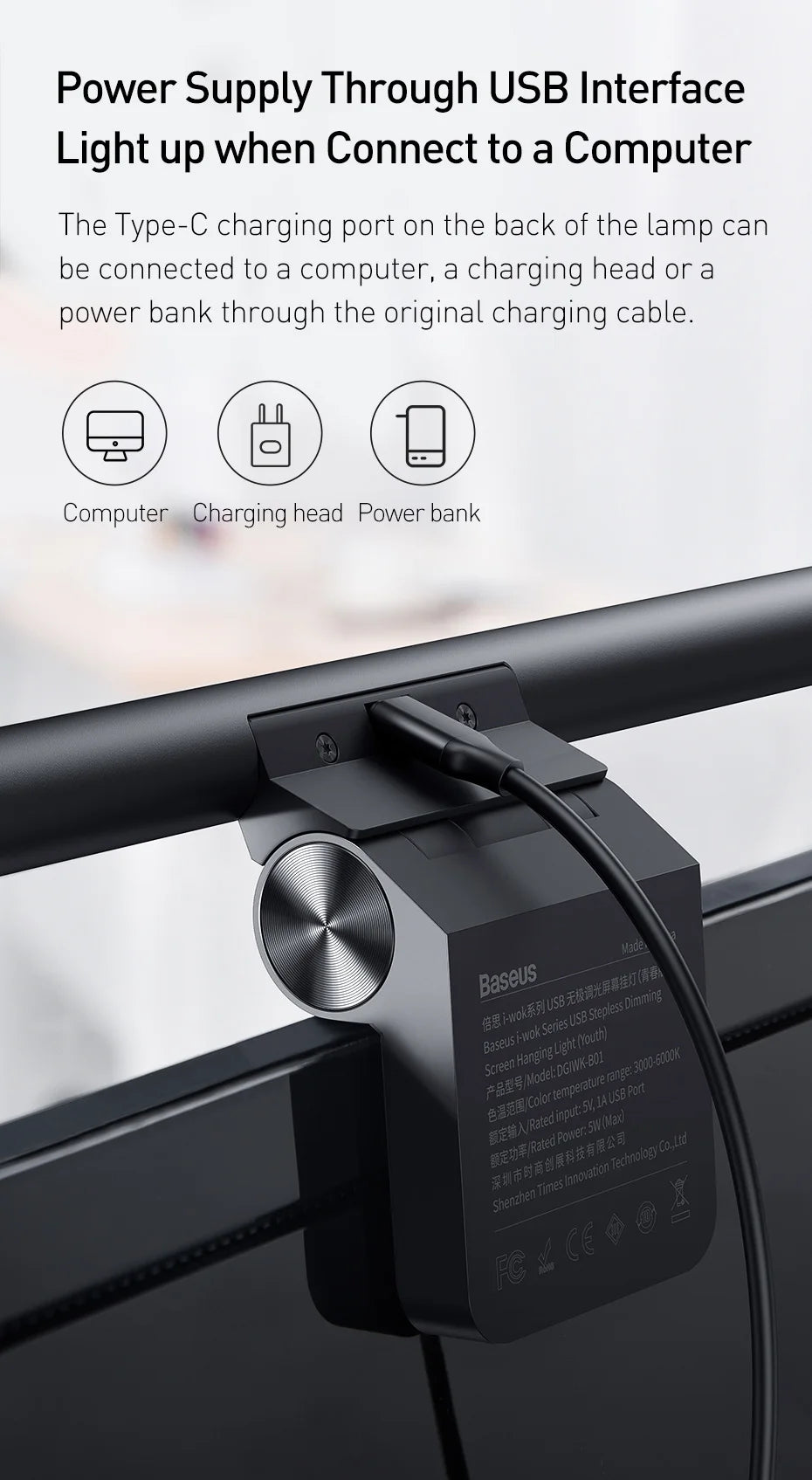 LED svetelný panel na monitor s nastaviteľnou farbou a dotykovým stmievacím ovládaním