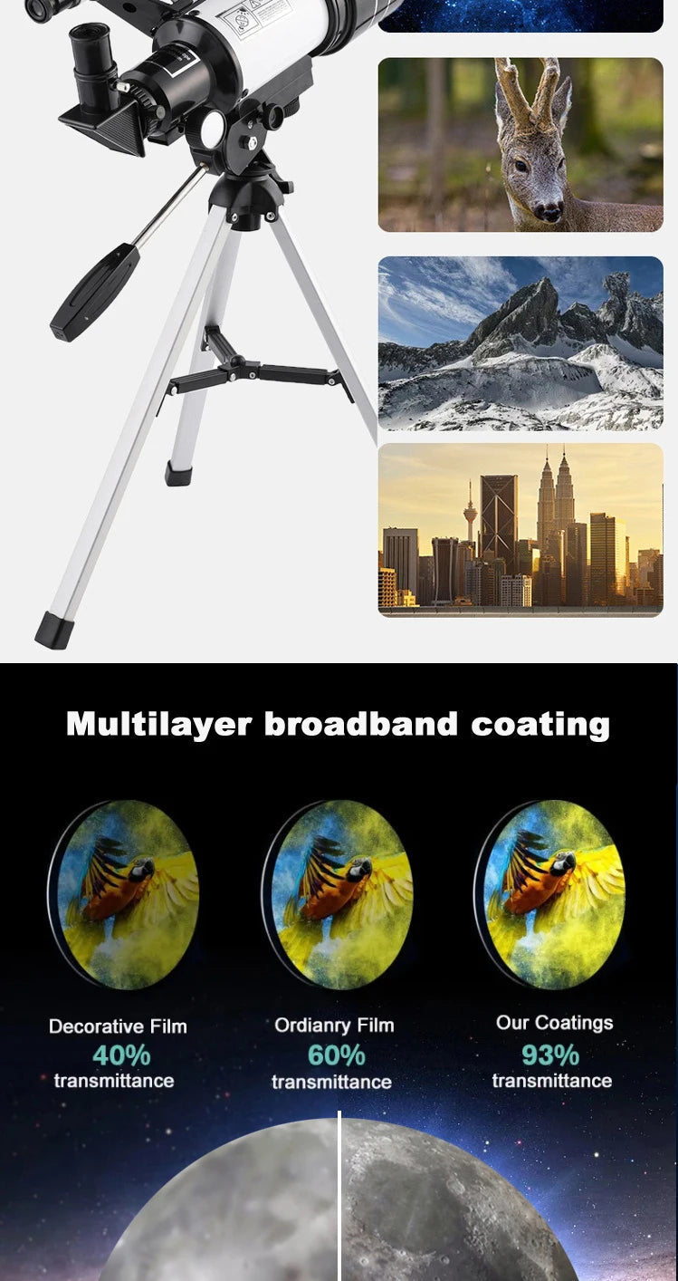 Professional Astronomical Telescope F30070 Monocular 150 Times Zoom HD Night Vision View Moon Star AZM70300 Stargazing