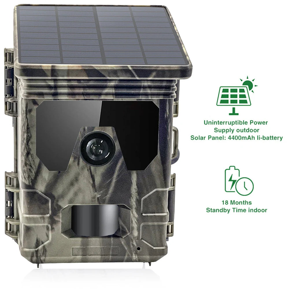 Solar Wildlife 50MP 4K Video Trail Camera Night Vision 0.3s Motion Activated Waterproof Garden Camera Outdoor Hunting Monitoring