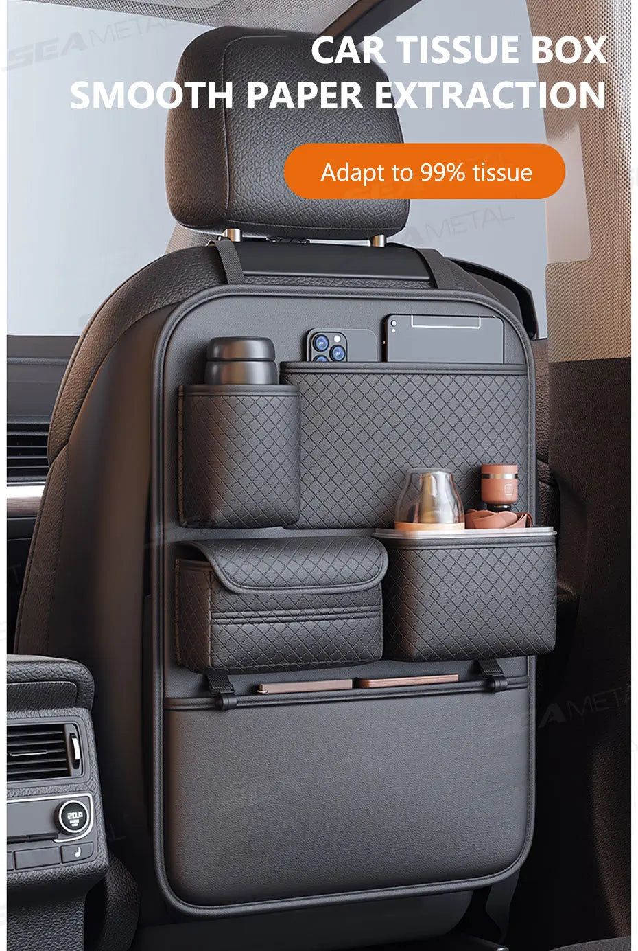 SEAMETAL Luxury Car Seat Back Storage Bag Multifunction Backseat Organizer Storage Pocket Wear-Resistant Seat Anti Kick Guard