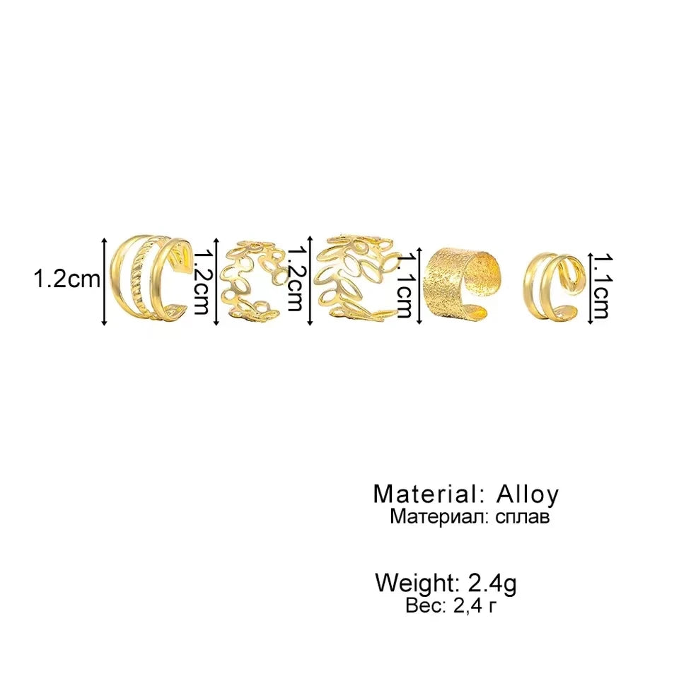 Chic Gold Color Leaves Ear Cuff Black Non-Piercing Ear Clips Fake Cartilage Earrings Clip Earrings For Women Daily Jewelry