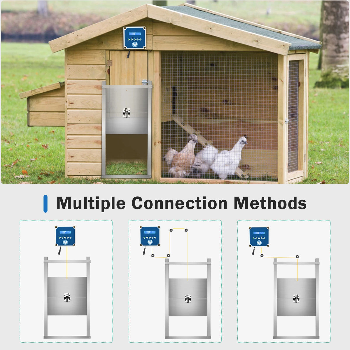 Automatic Chicken Coop Door Kit Door Opener with Light Sensor, Timer and Controller Opening,Create a Safe Home for Your Chickens
