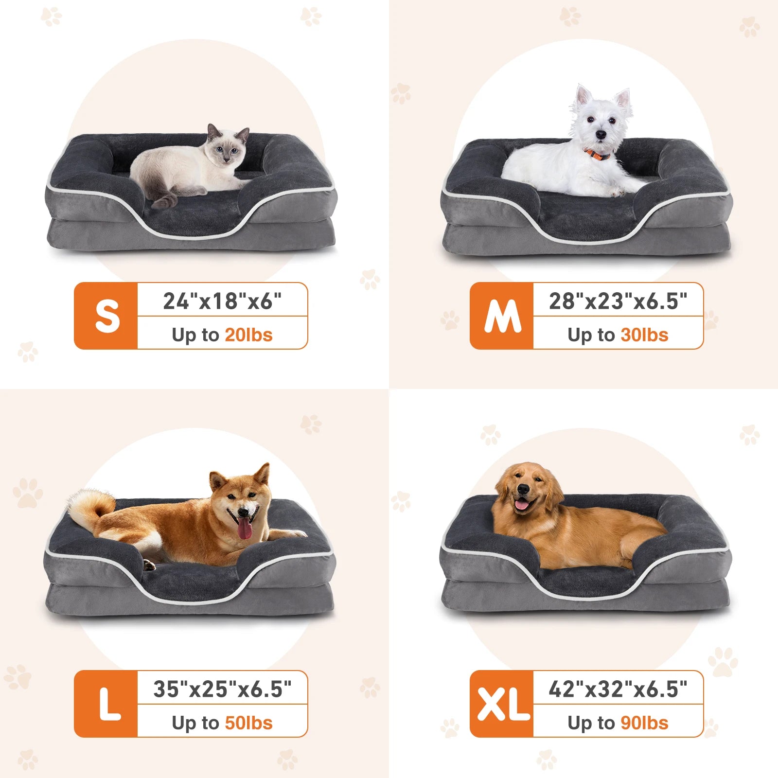 Orthopedic Memory Foam Dog Bed with Washable Cover & Non-Slip Base