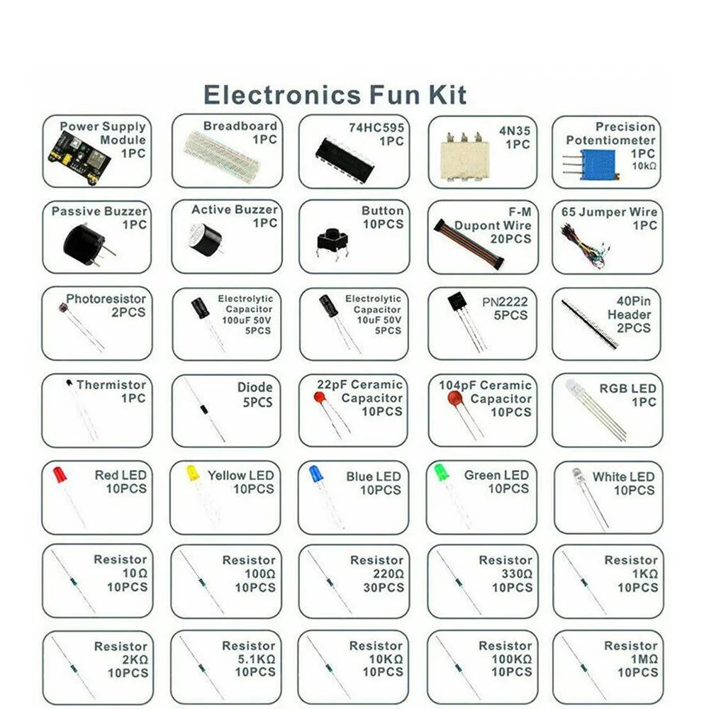 830Pcs/Caixakit DIY de iniciação de projeto para Arduino UNO R3 Kit eletrônico Kit de componentes elétricos com pontos de ligação placa de ensaio