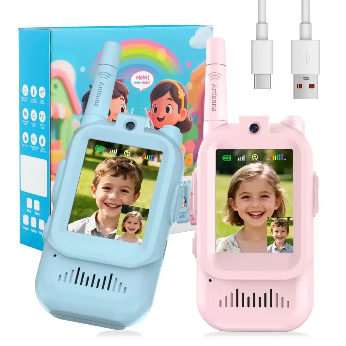 Walkie-talkie video reîncărcabile pentru copii, pereche