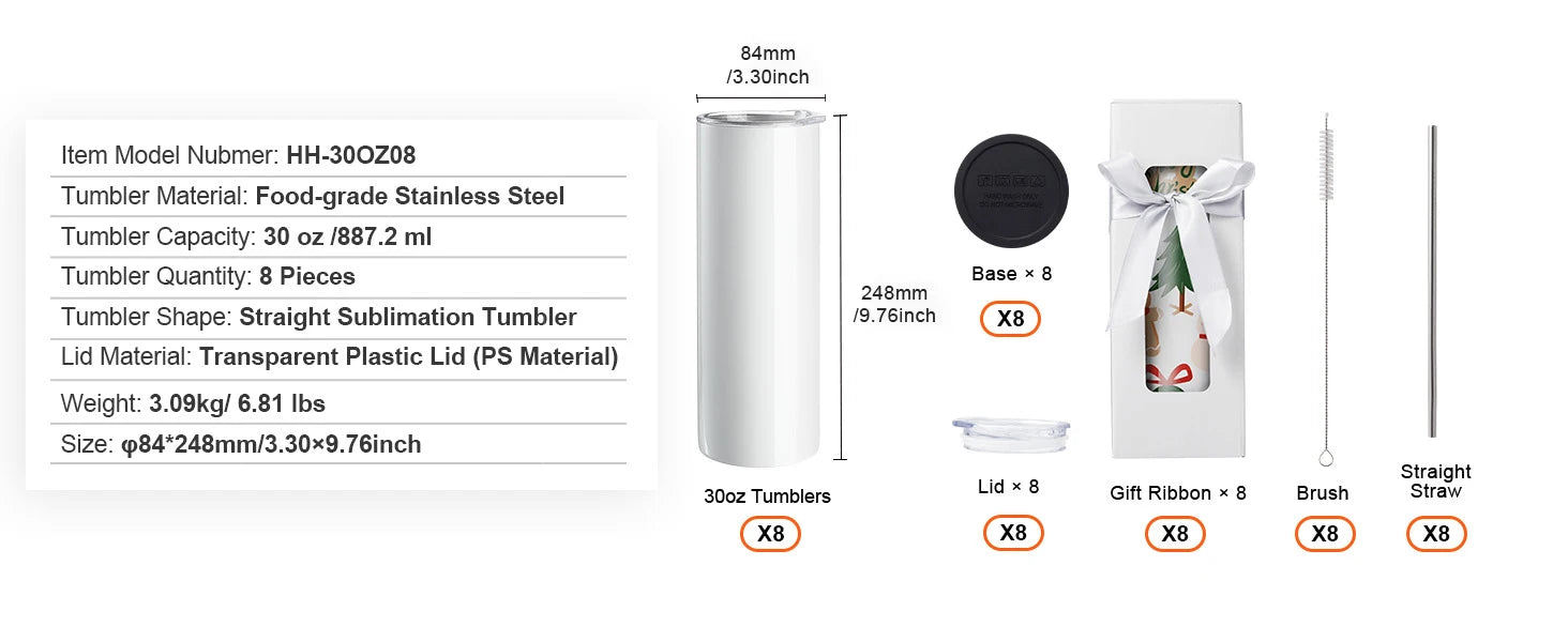 Sublimation Tumblers Bulk Stainless Steel 20oz & 30oz DIY Cups Set