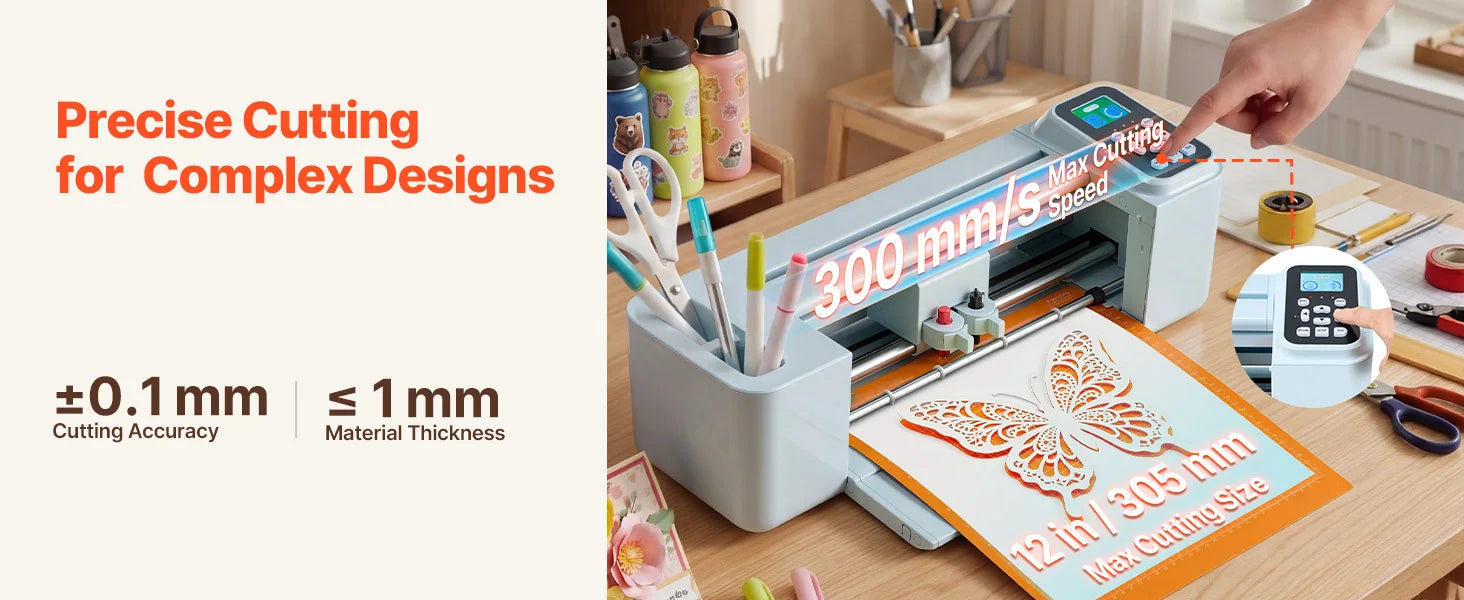 SucceBuy Vinyl Cutting Machine 12 in Button Screen Controlled Vinyl Cutter 5000+ Built-in Design Resources Creating Crafts Cards