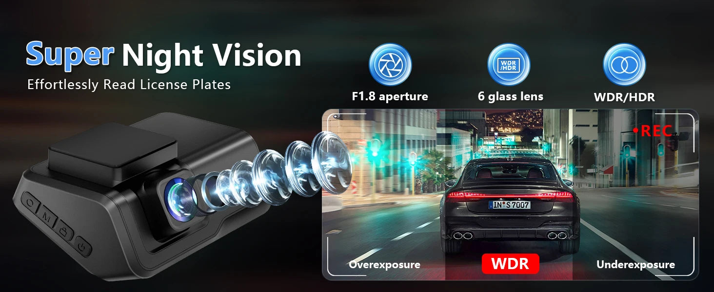 4K Front & Rear Dash Cam with WiFi, Night Vision & Parking Monitor