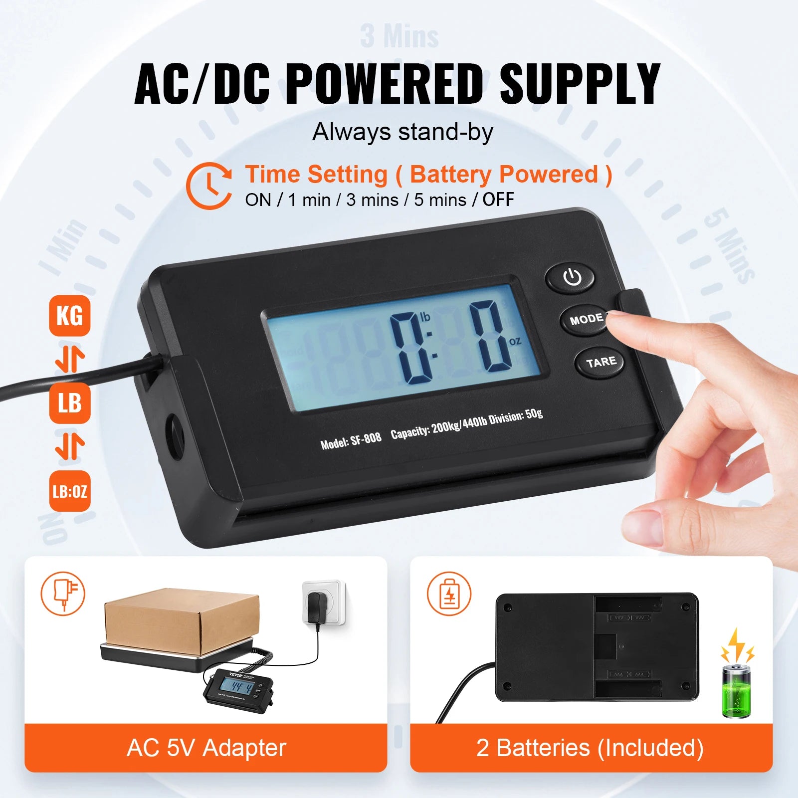 440 lbs Digital Shipping Scale with LCD, Tare & Dual Power