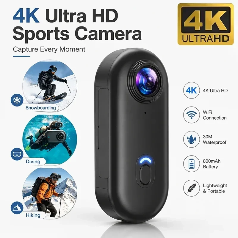 Mini Magnetic Action Camera 4K/1080P WiFi Body Mount POV Holder