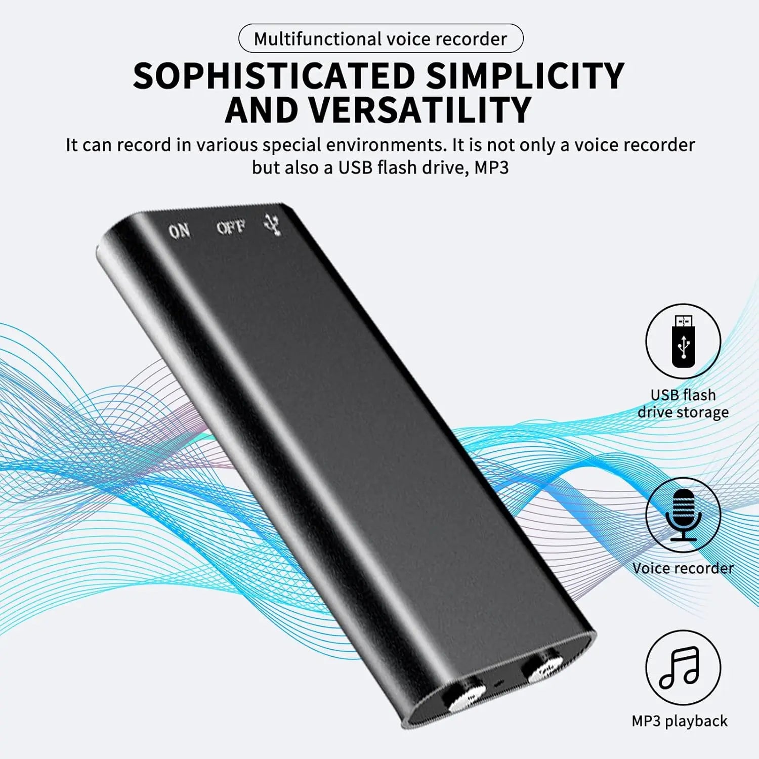 Ultra-Slim Mini Voice Recorder with 16GB Storage and MP3 Playback
