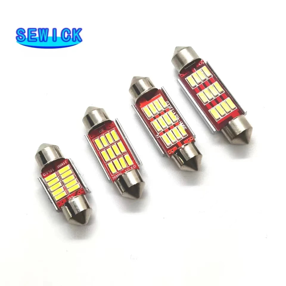 100Pcs Festoon C5W CANBUS NO Error Auto Light 12 SMD 4014 LED 31mm 36mm 39mm 41mm Car Interior Dome Lamp Reading Bulb White 12V