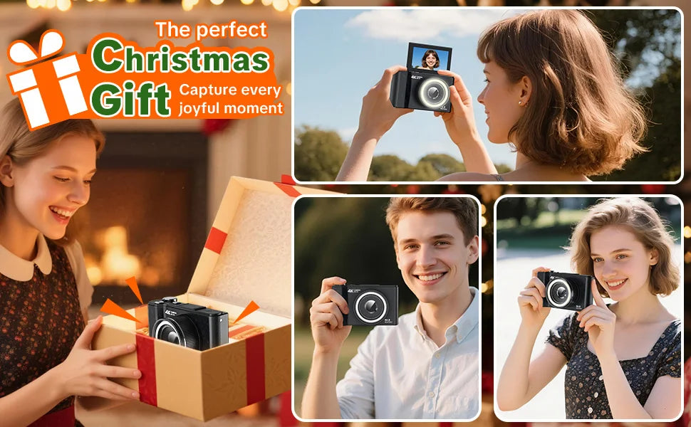 4K Digital Camera with Ring Light, Flip Screen for Vlogging