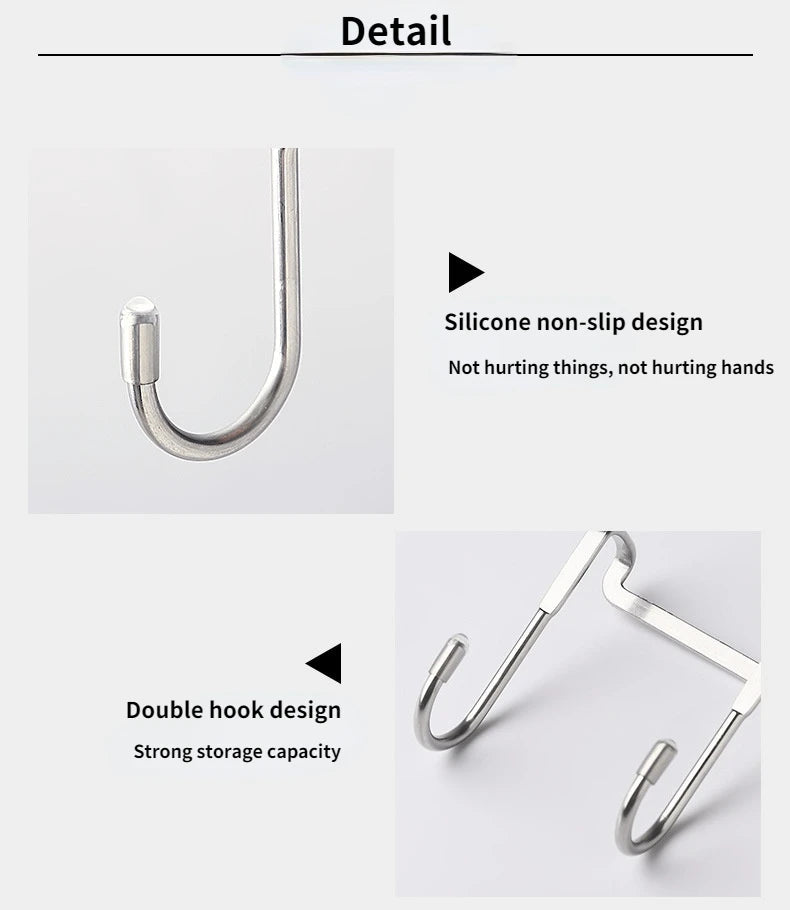 304 Stainless Steel Hook Free Punching Double S-Shape Hook Kitchen Bathroom Cabinet Door Back Type Coat Towel Storage Hanger